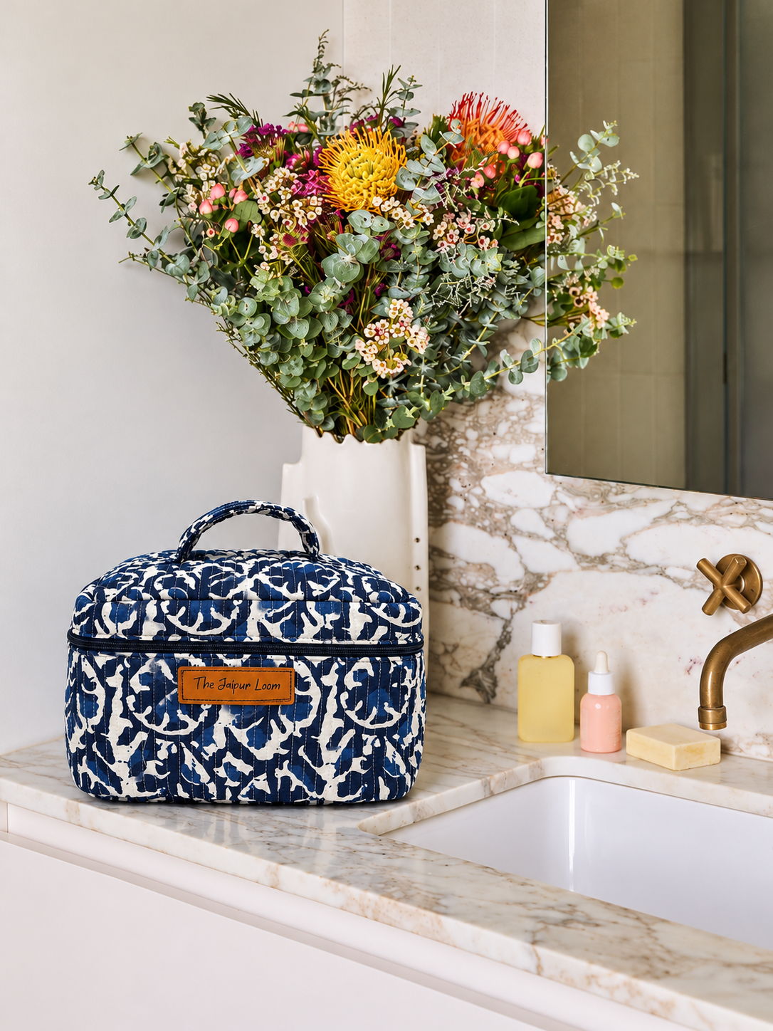 Quilted Vanity Bag- Indigo Jaal
