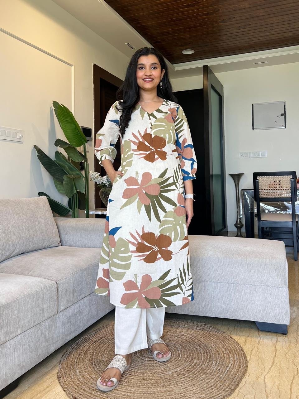 Kali Printed Cotton Set- Brown Tropicals