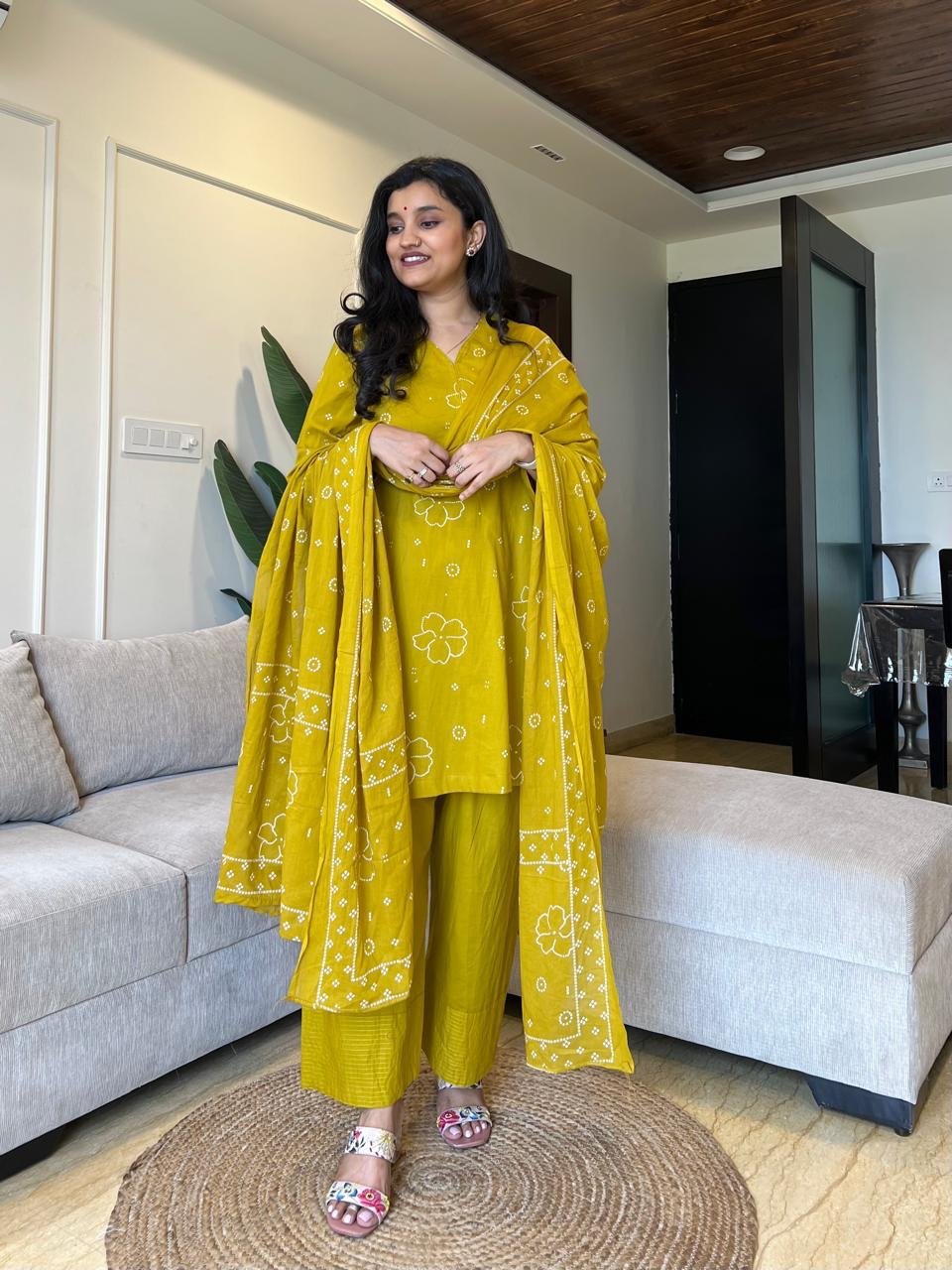 Meeta Bandhej Farshi Salwar Suit- Mustard