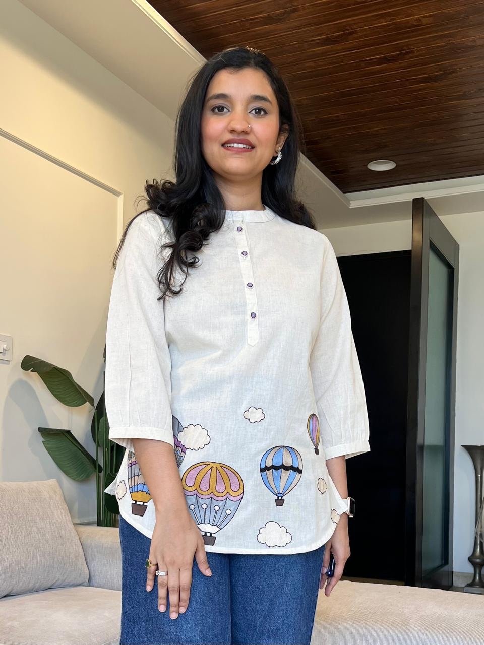 Hot Air Balloon Embroidered Short Top