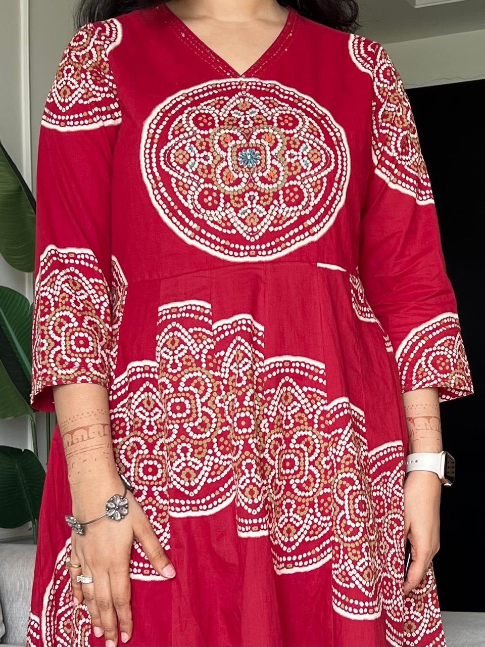Raga Crushed Dupatta Anarkali Set- Red