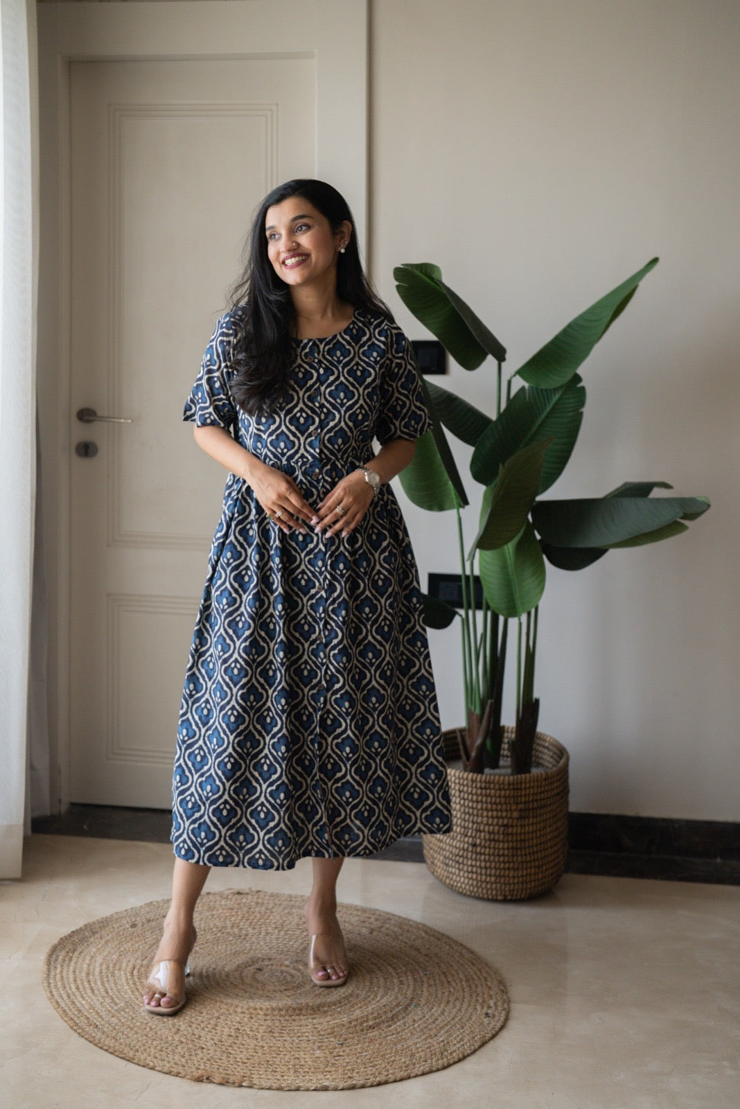 Drishy Maternity Cotton Dress- Indigo