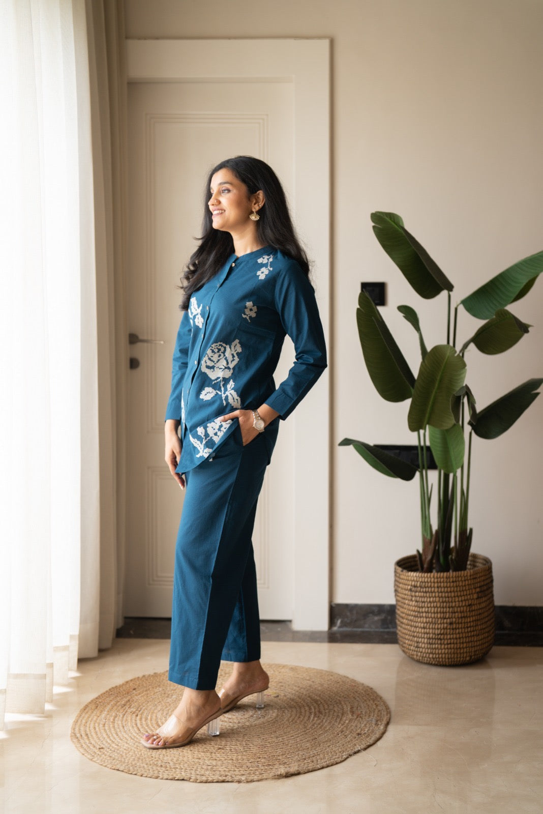 Hania Cotton Coord Set- Blue