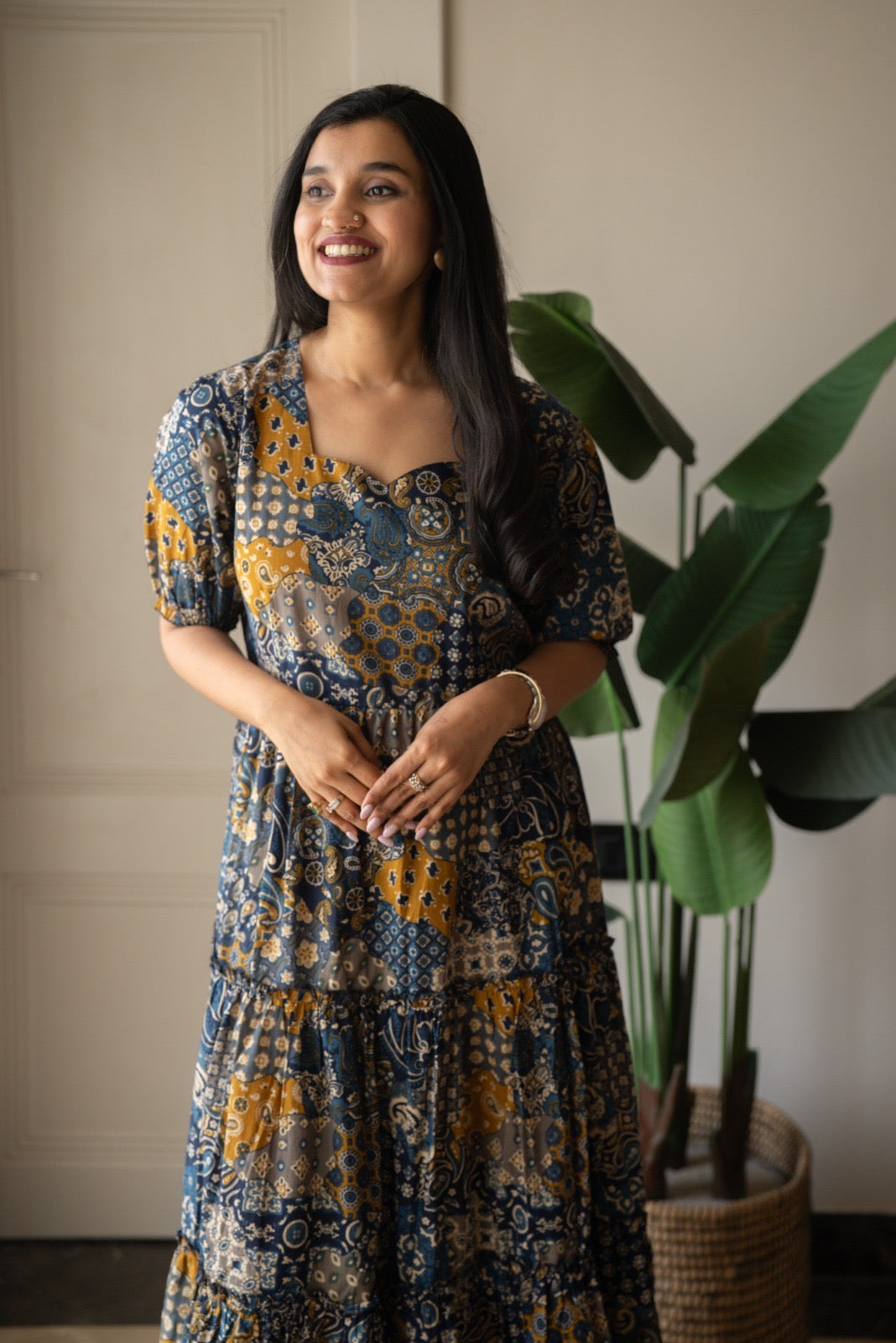 Prisha Tiered Maxi Dress- Blue Mix