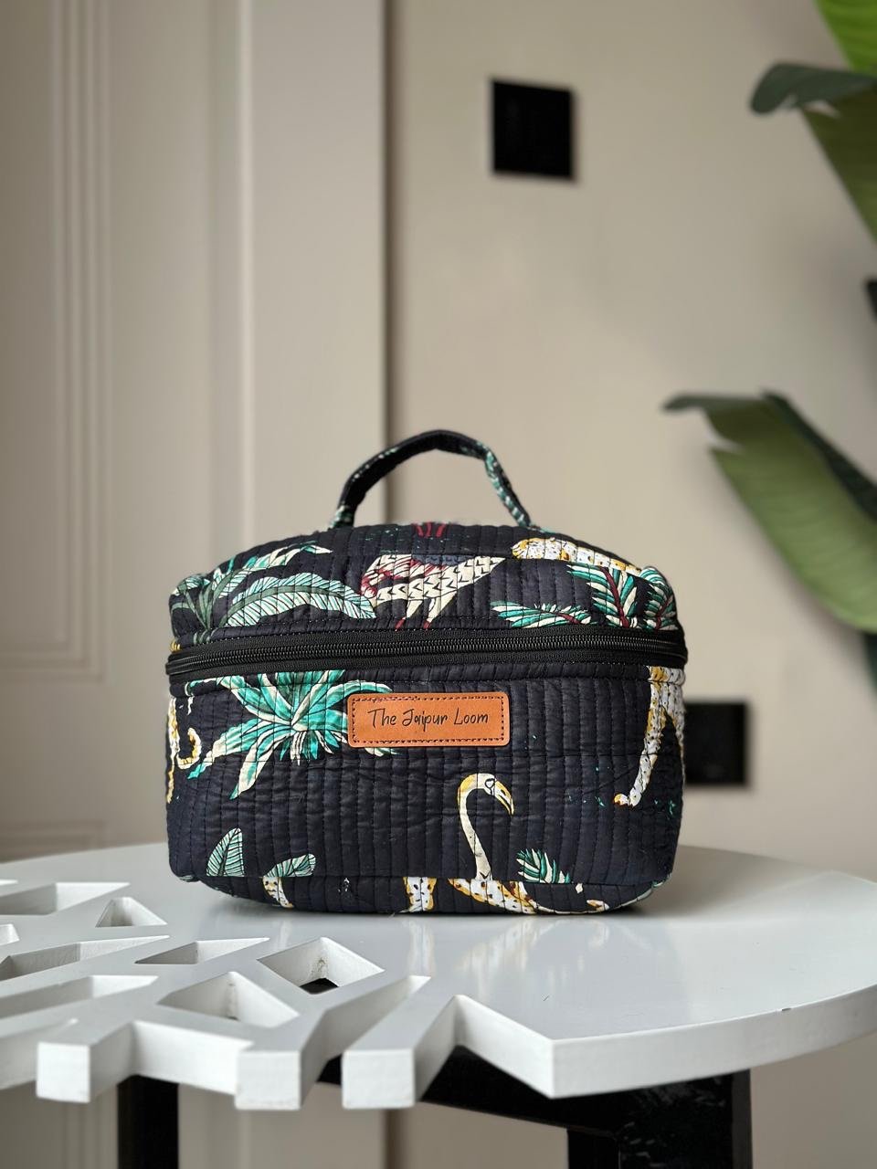 Quilted Vanity Bag- Black Jungle