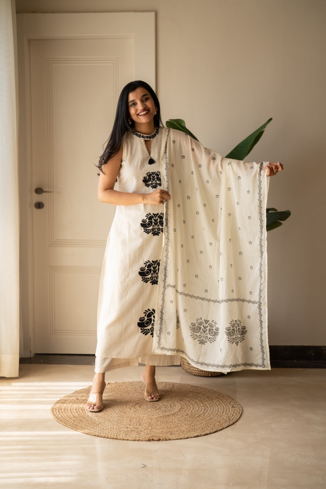 Lubana Off White Embroidered Suit