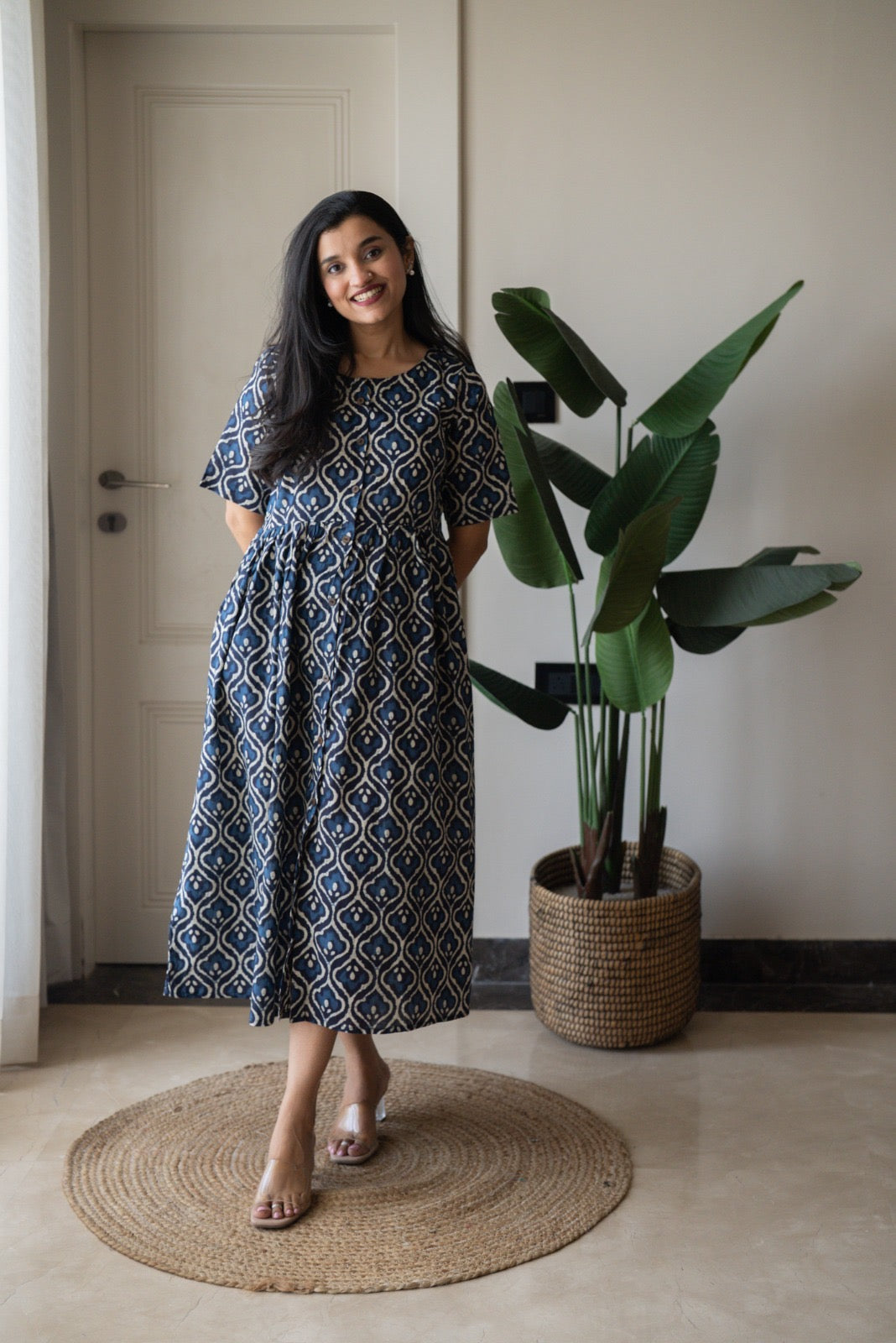 Drishy Maternity Cotton Dress- Indigo