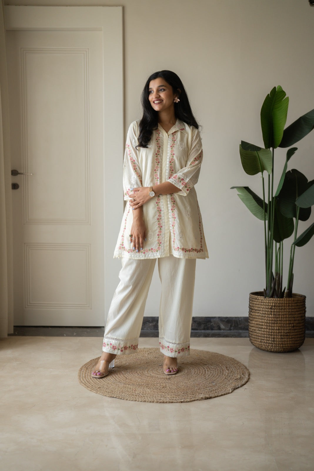 Preet Mulmul Luxe Coord Set- Cream