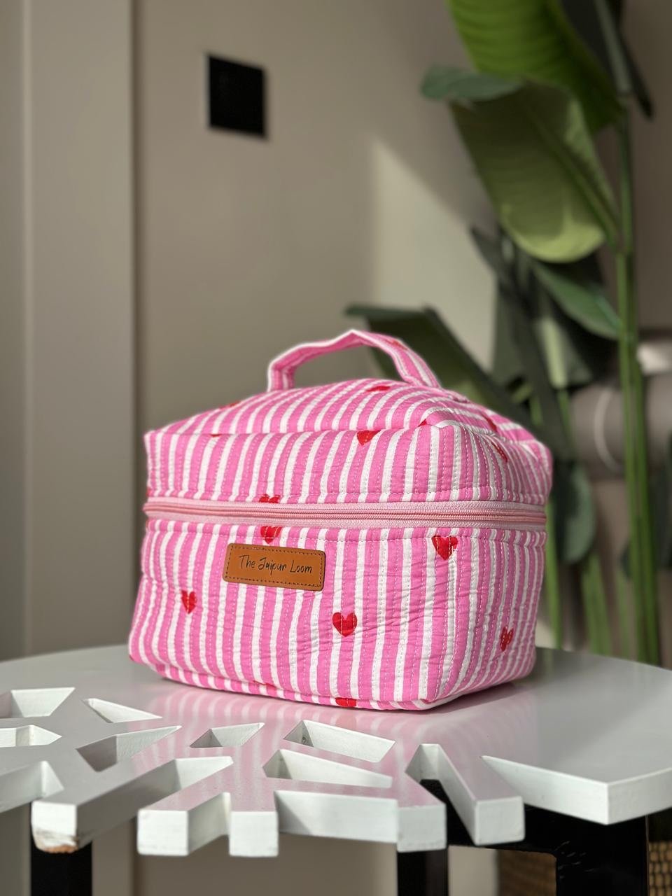 Quilted Vanity Bag- Pink Stripes