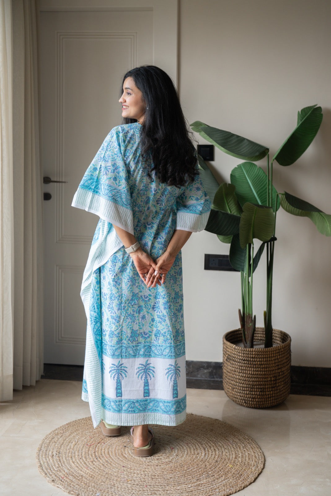 Kashi Block Print Kaftan- Sky