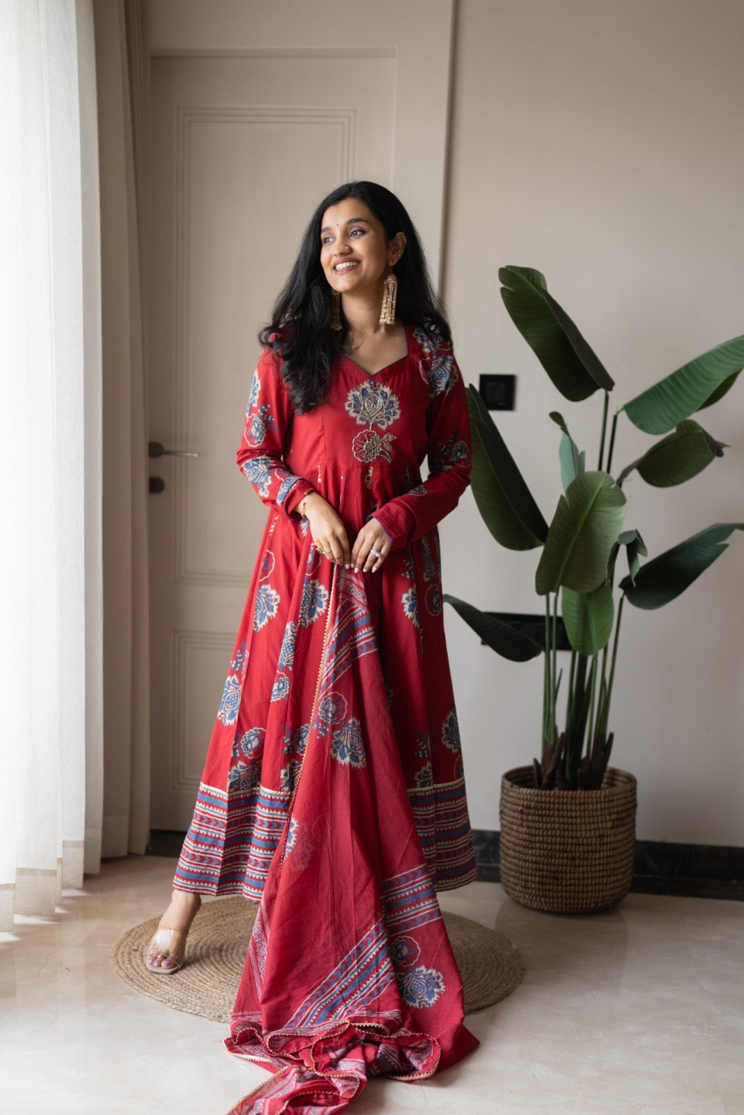 Mahara Maroon Boota Anarkali Set