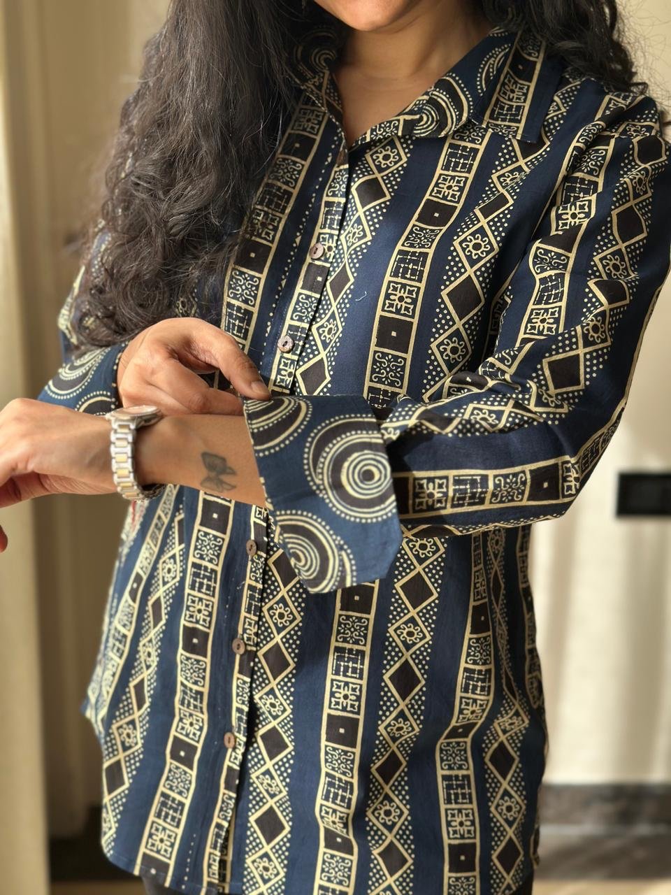 Raima Cotton Shirt- Navy Stripes