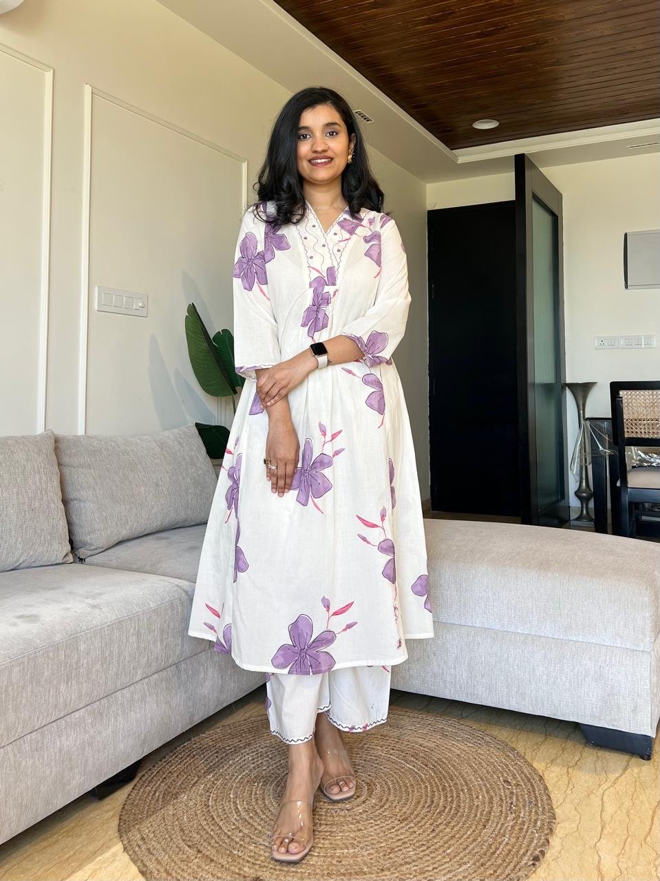 Sirsa Cotton Coord Set- Off White Florals