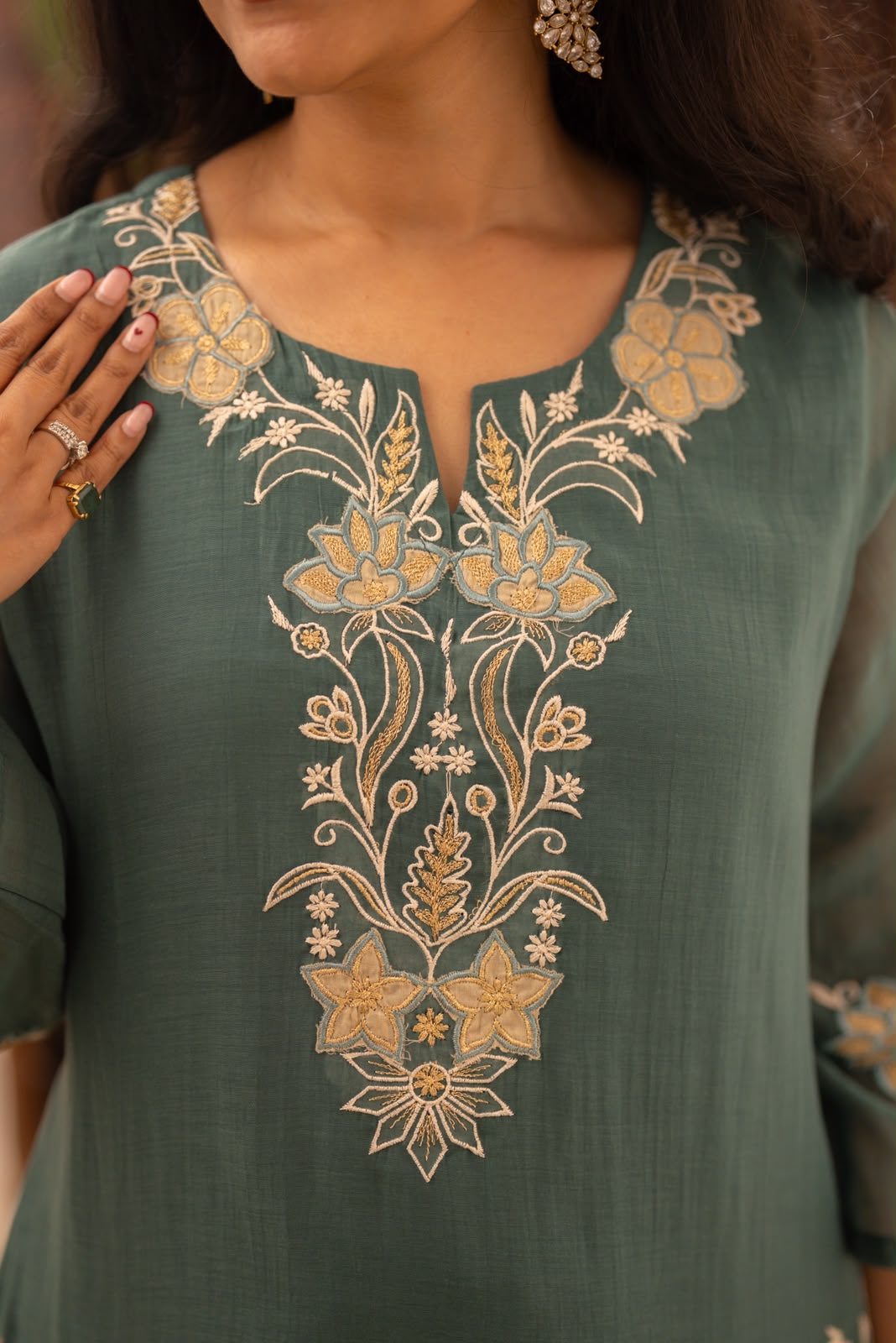 Varaha Mul Chanderi Luxe Suit- Green