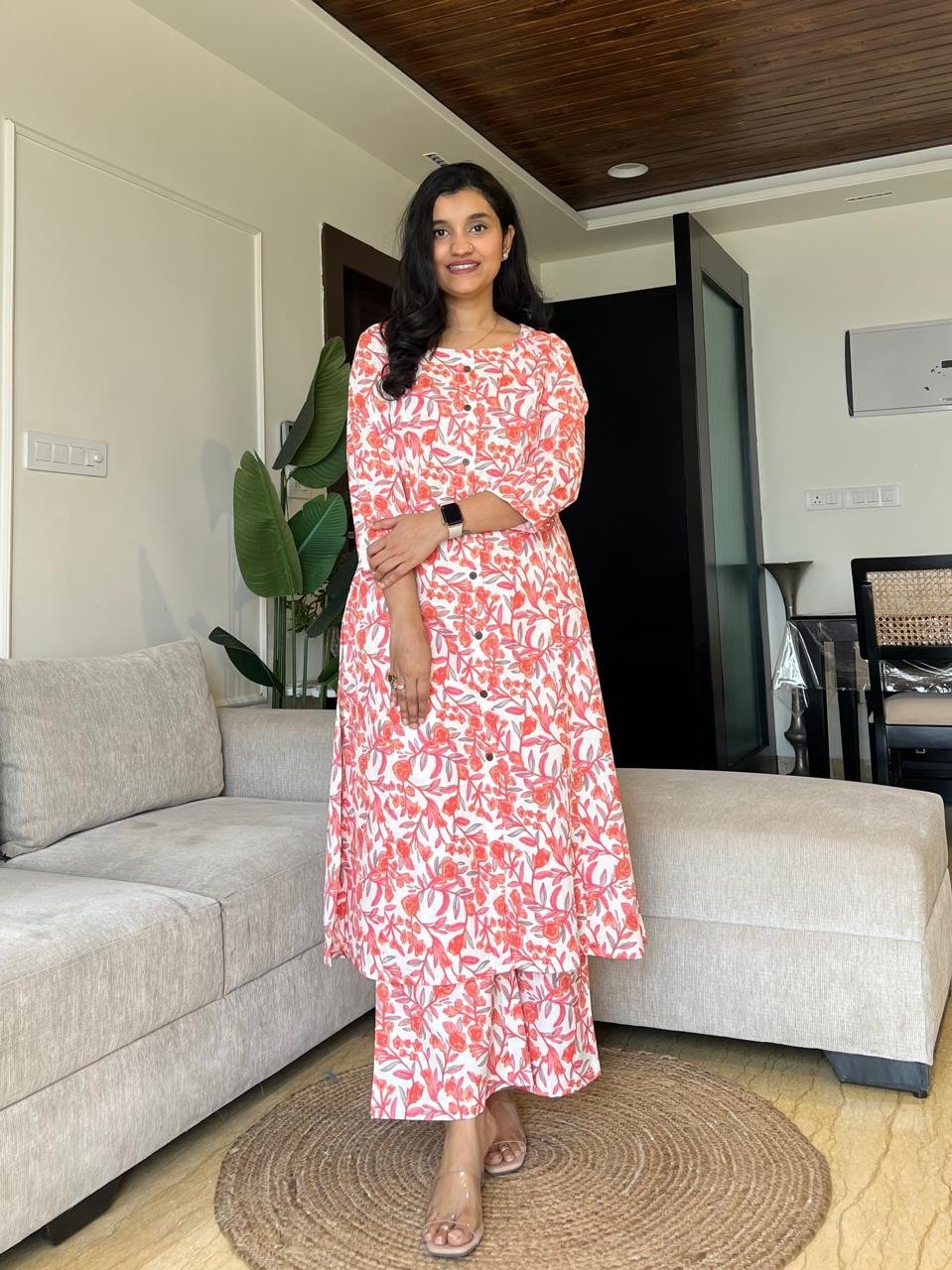 Sheena A-line Cotton Set- Orange Bel