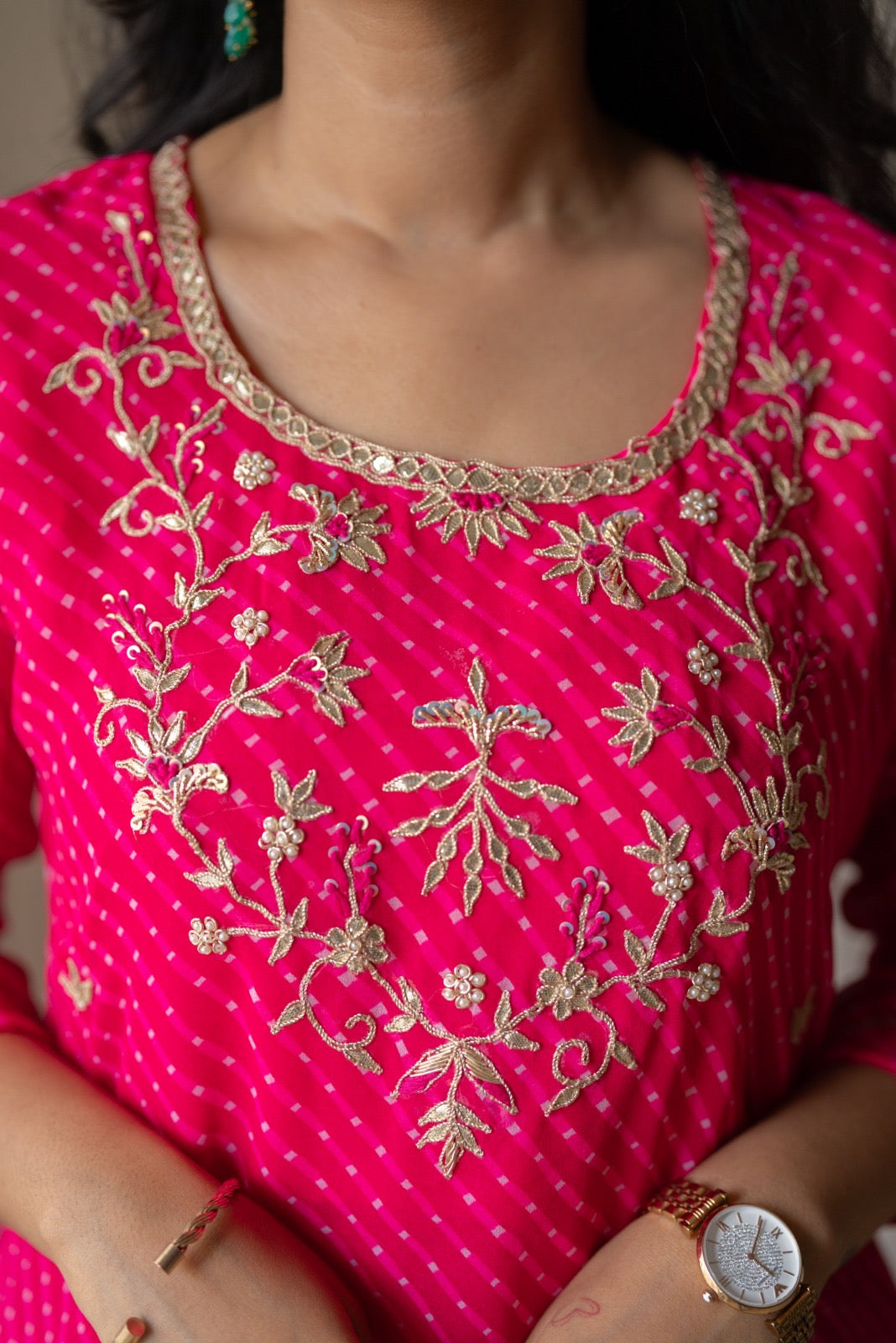 Tisca Pink Mothra Georgette Suit