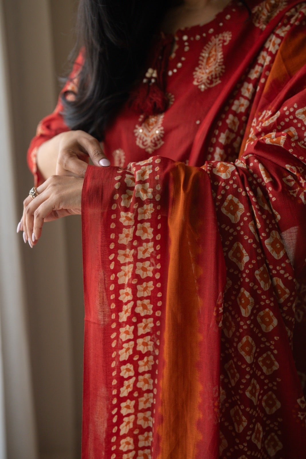 Suhani Batik Cotton Suit- Red