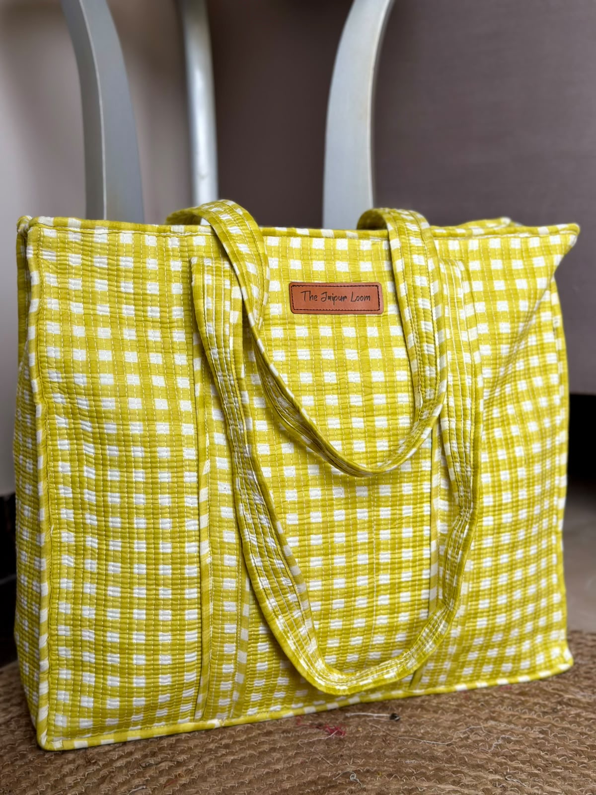 Quilted Tote Bag- Green Gingham