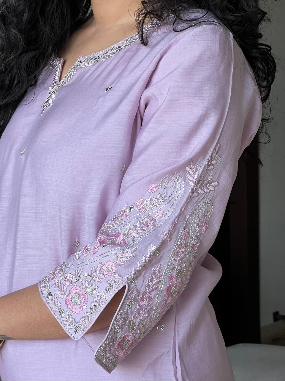 Shavya Mul Chanderi Embroidered Set- Pastel Purple