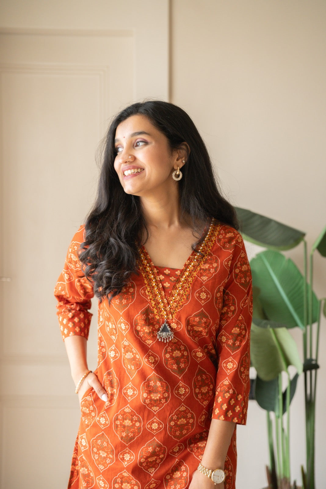 Suryana Cotton Suit- Orange Mehrab