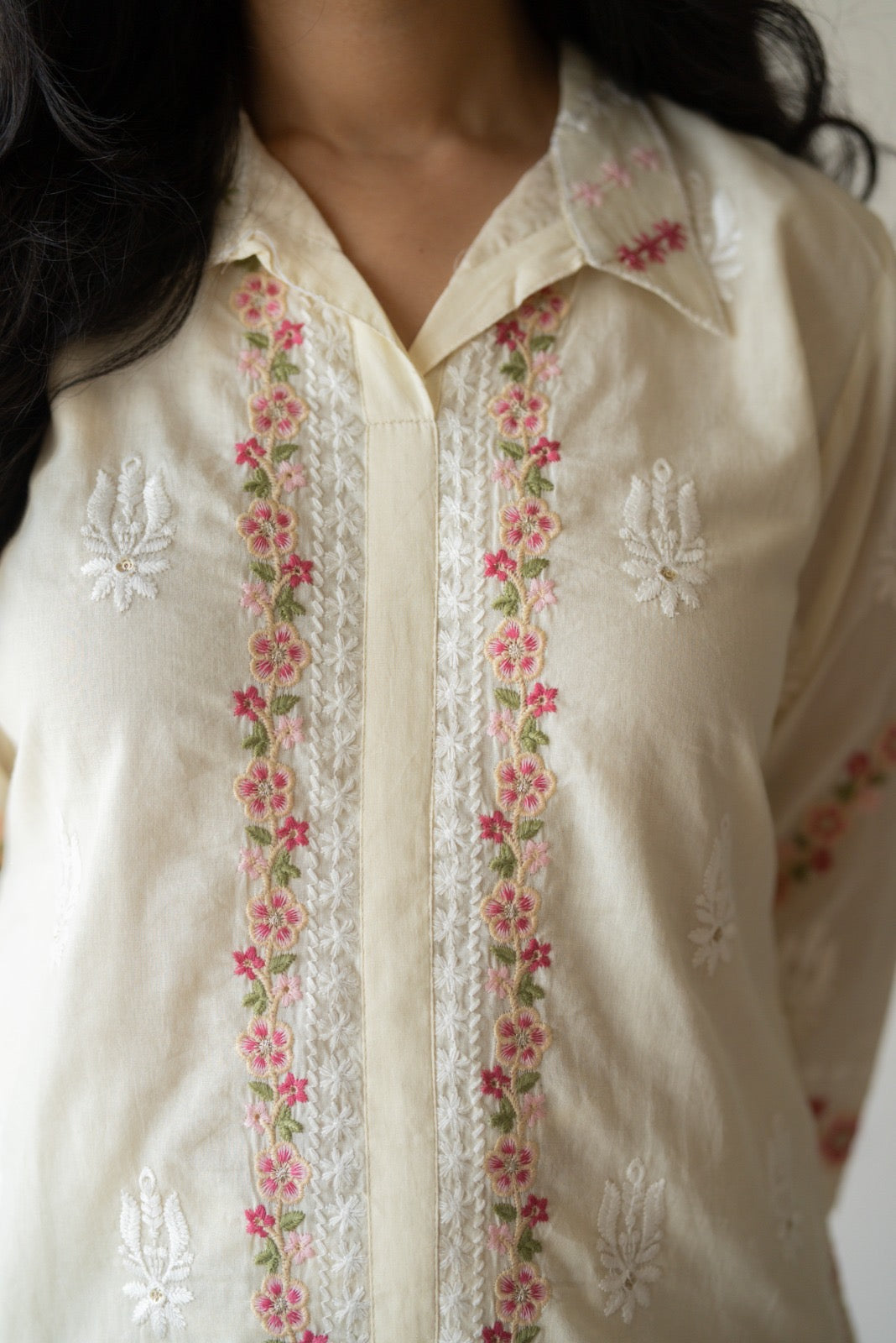 Preet Mulmul Luxe Coord Set- Cream