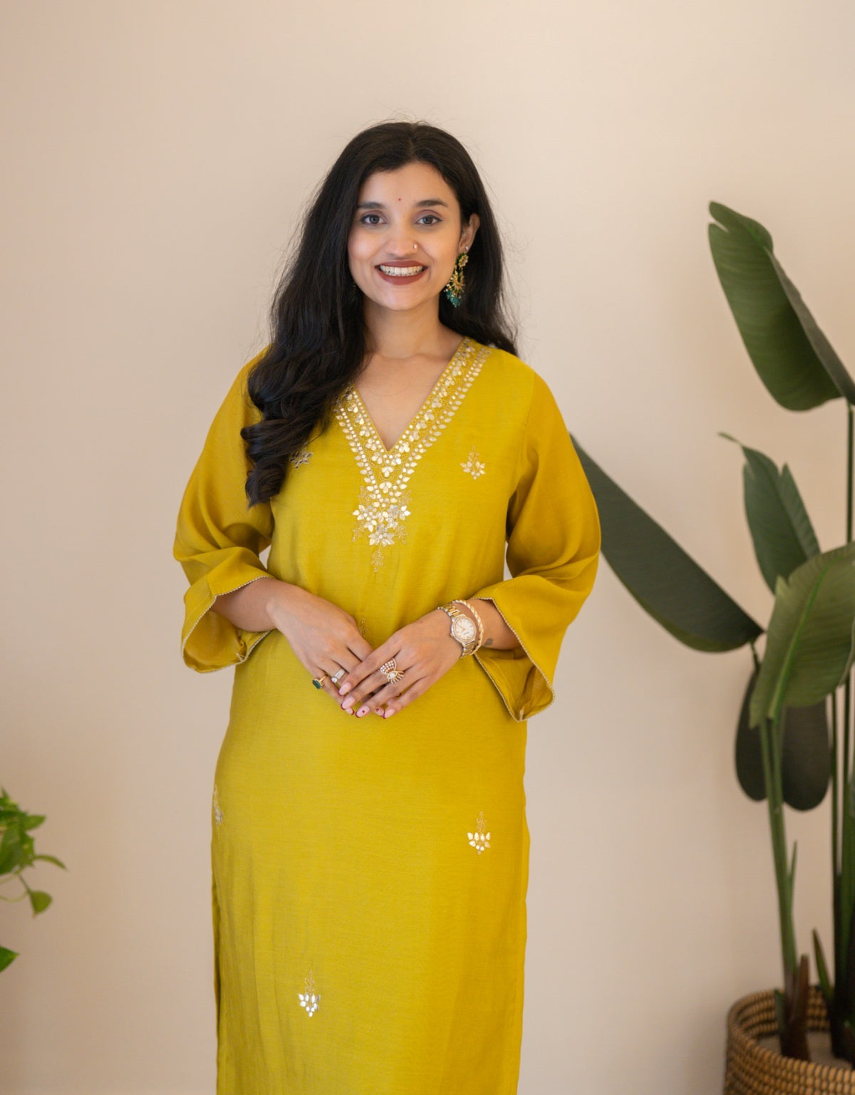 Samia Mul Chanderi Printed Dupatta Set-Mustard