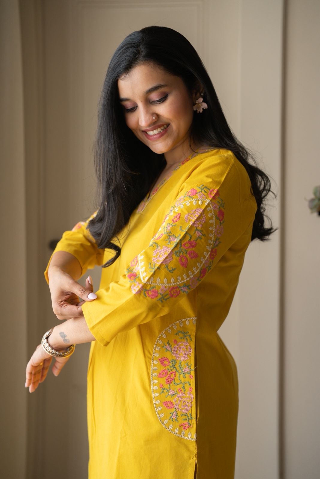 Risha Embroidered Coord Set- Yellow