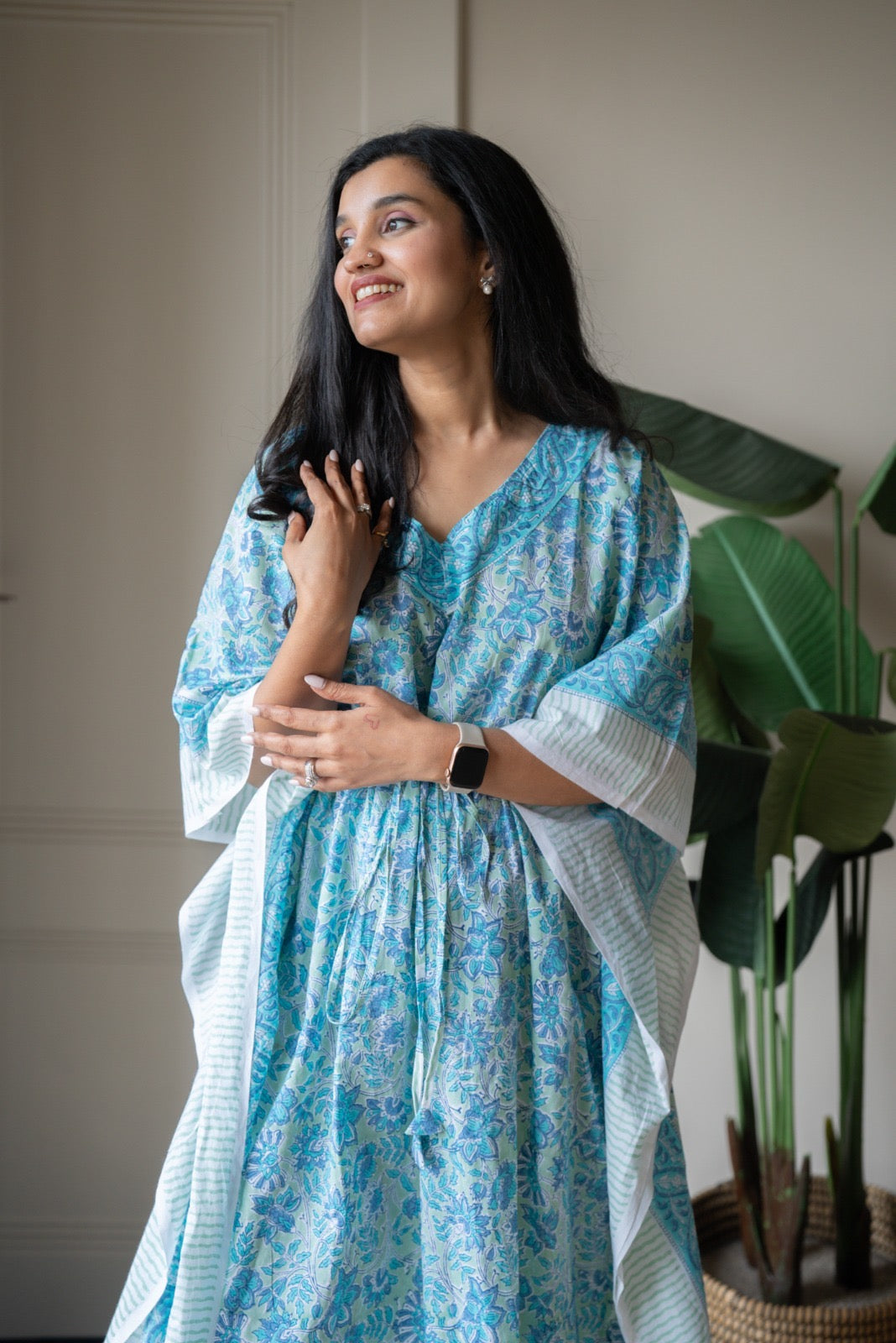 Kashi Block Print Kaftan- Sky