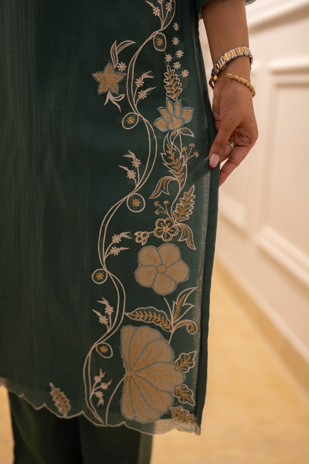 Varaha Mul Chanderi Luxe Suit- Green
