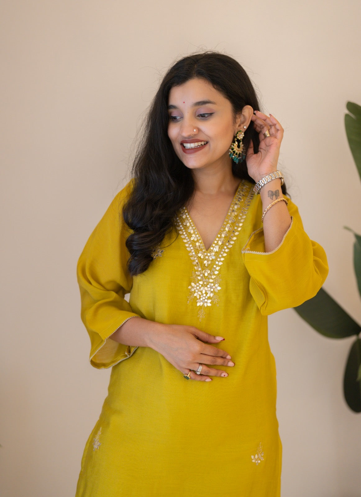 Samia Mul Chanderi Printed Dupatta Set-Mustard