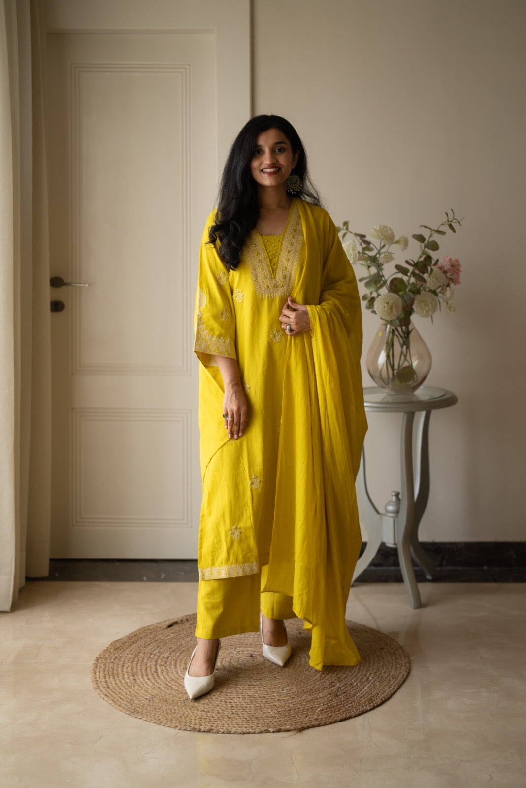 Ganga Embroidered Luxe Suit- Yellow