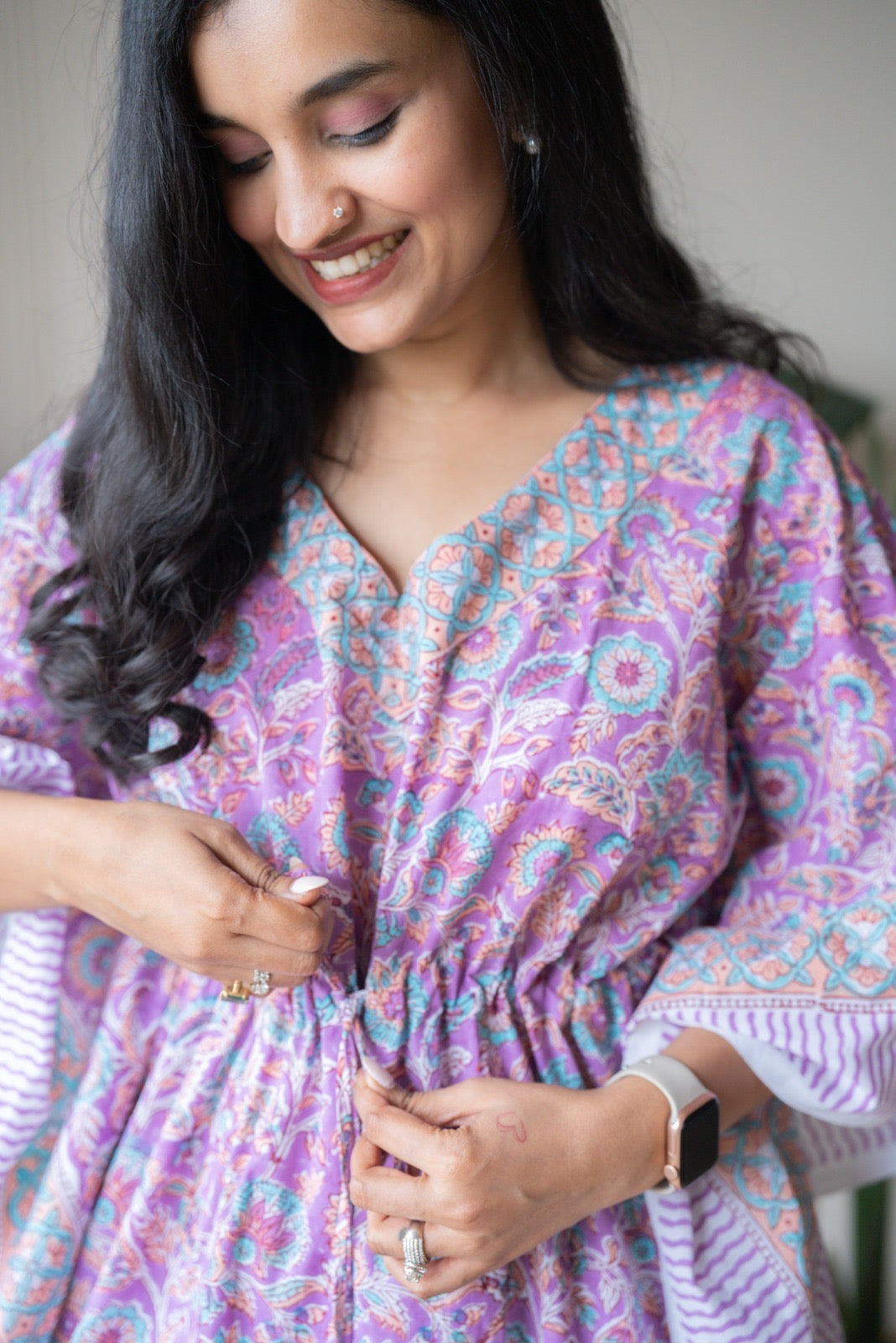 Kashi Block Print Kaftan- Purple Kaftan