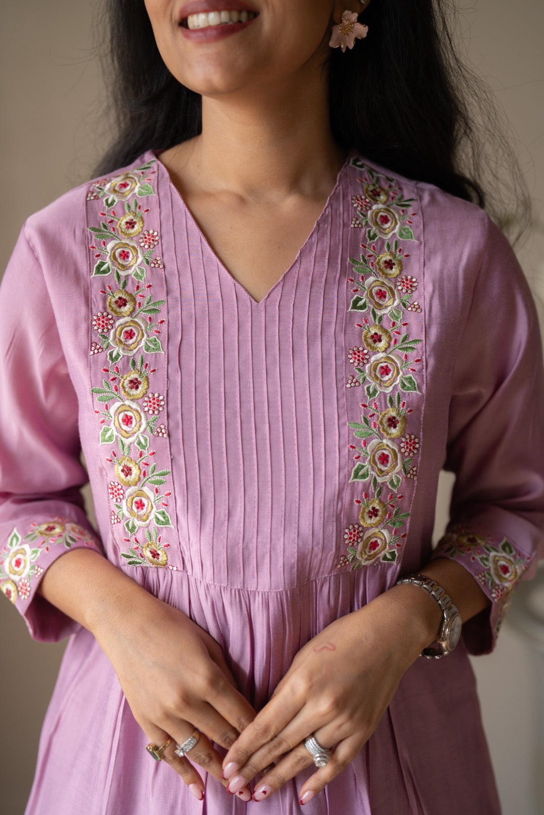 Amber Muslin Embroidered Pant Set- Pastel Pink