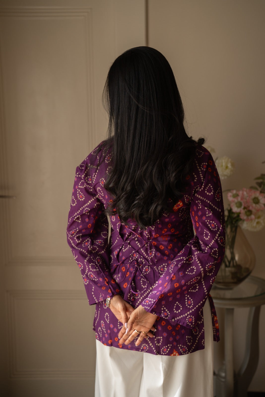 Griya Cotton Short Kurti- Purple Bandhej