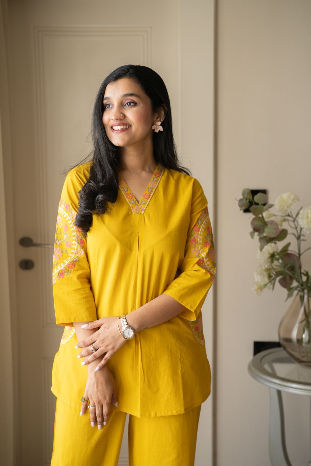 Risha Embroidered Coord Set- Yellow