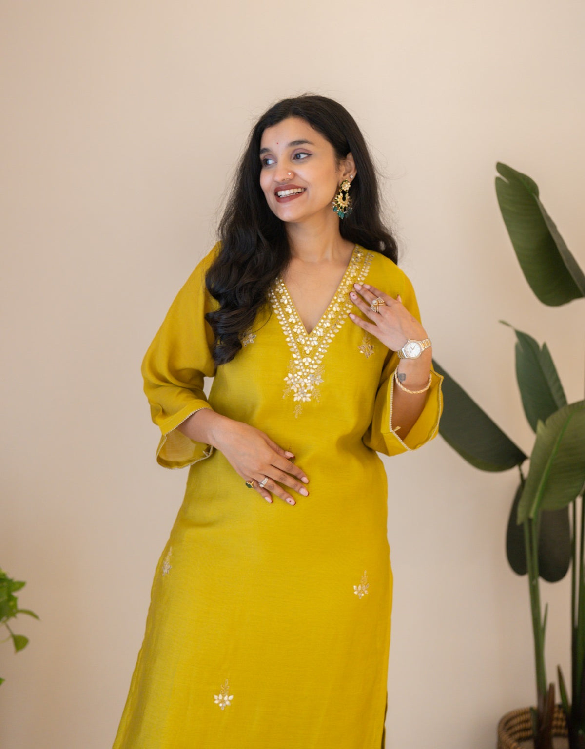 Samia Mul Chanderi Printed Dupatta Set-Mustard