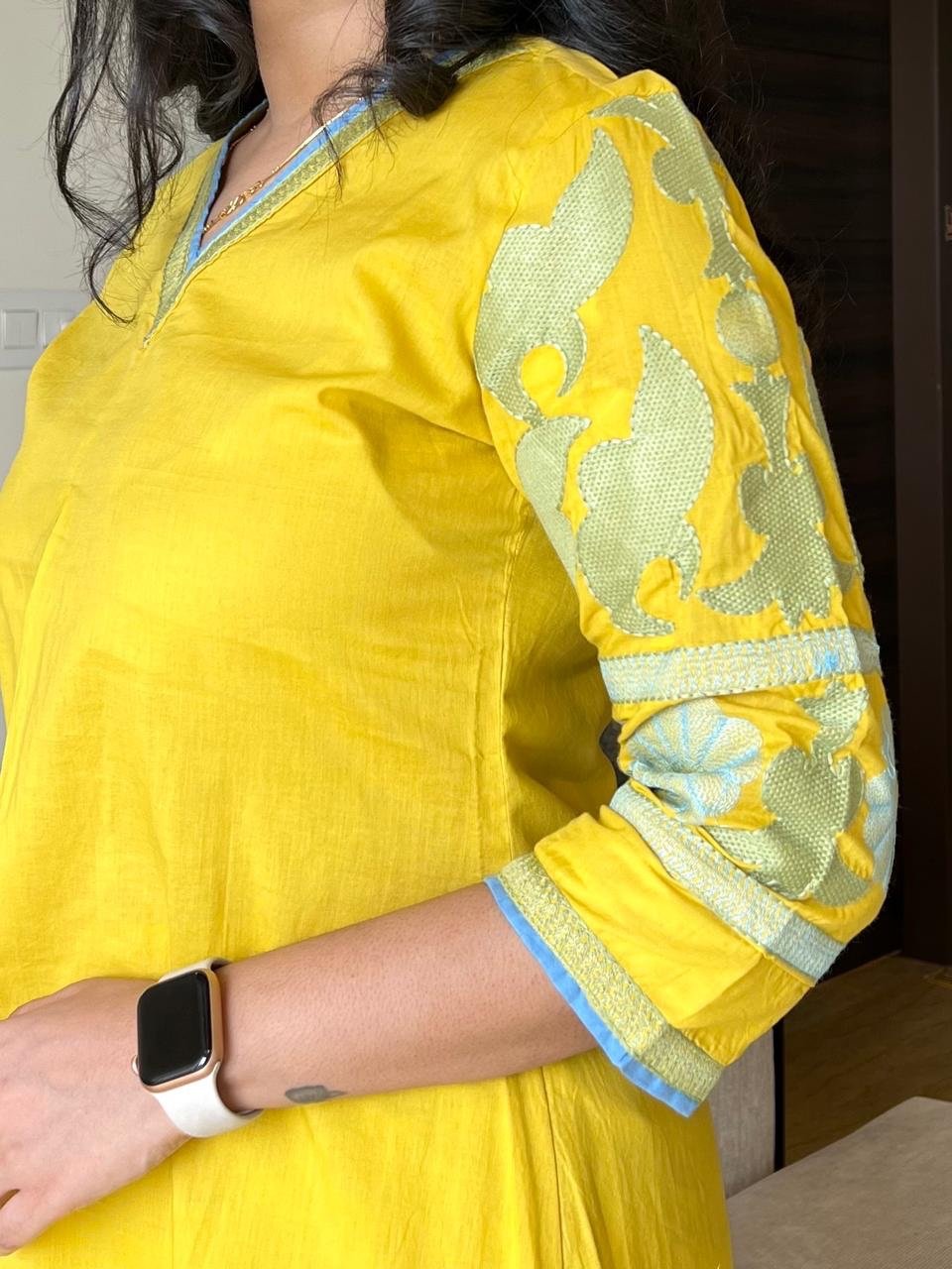 Krisha Embroidered Cotton Set- Yellow