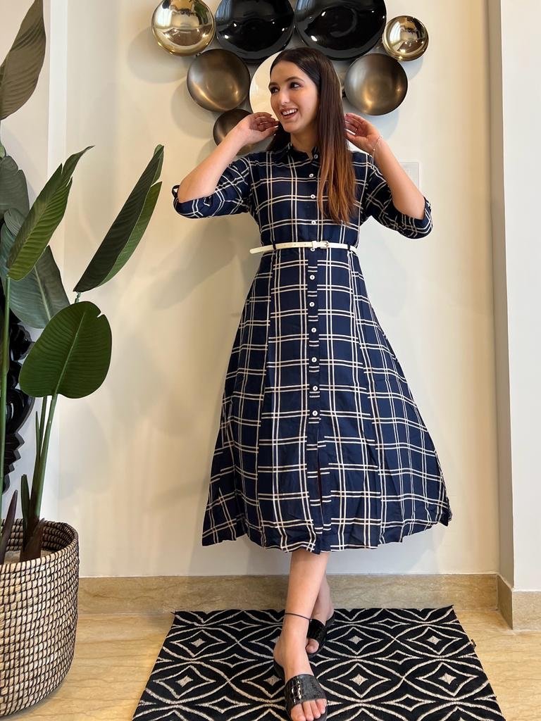 Navy Belted Dress