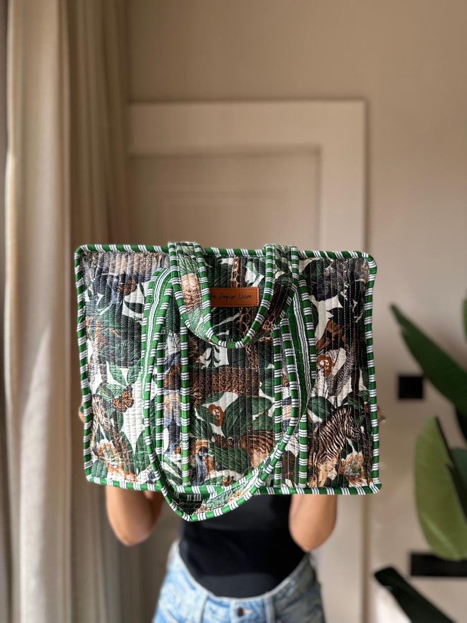 Quilted Tote Bag- Green Story