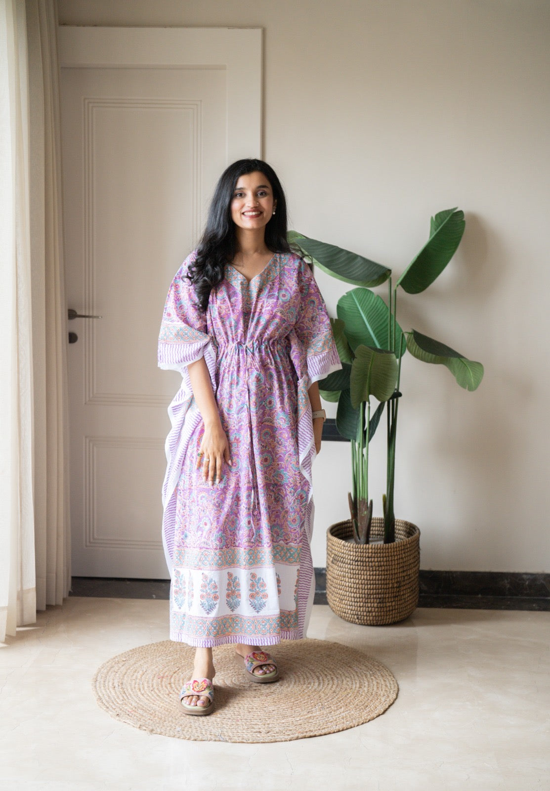 Kashi Block Print Kaftan- Purple Kaftan