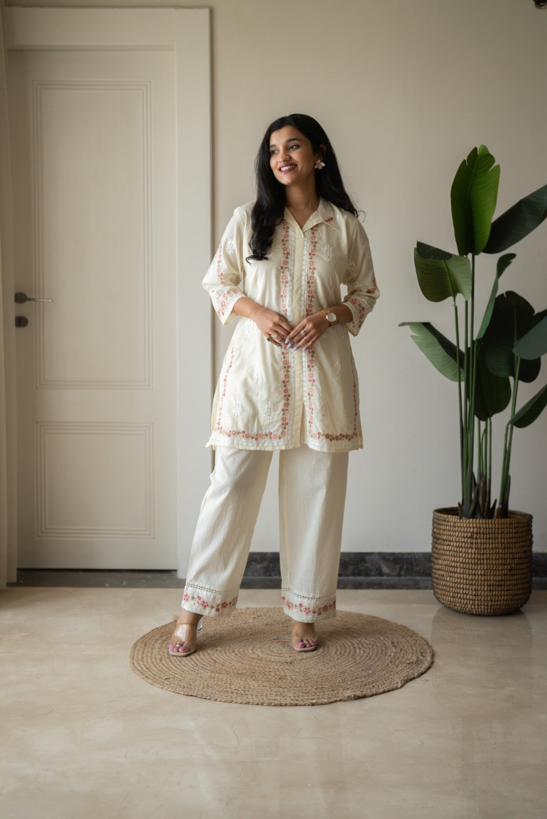 Preet Mulmul Luxe Coord Set- Cream