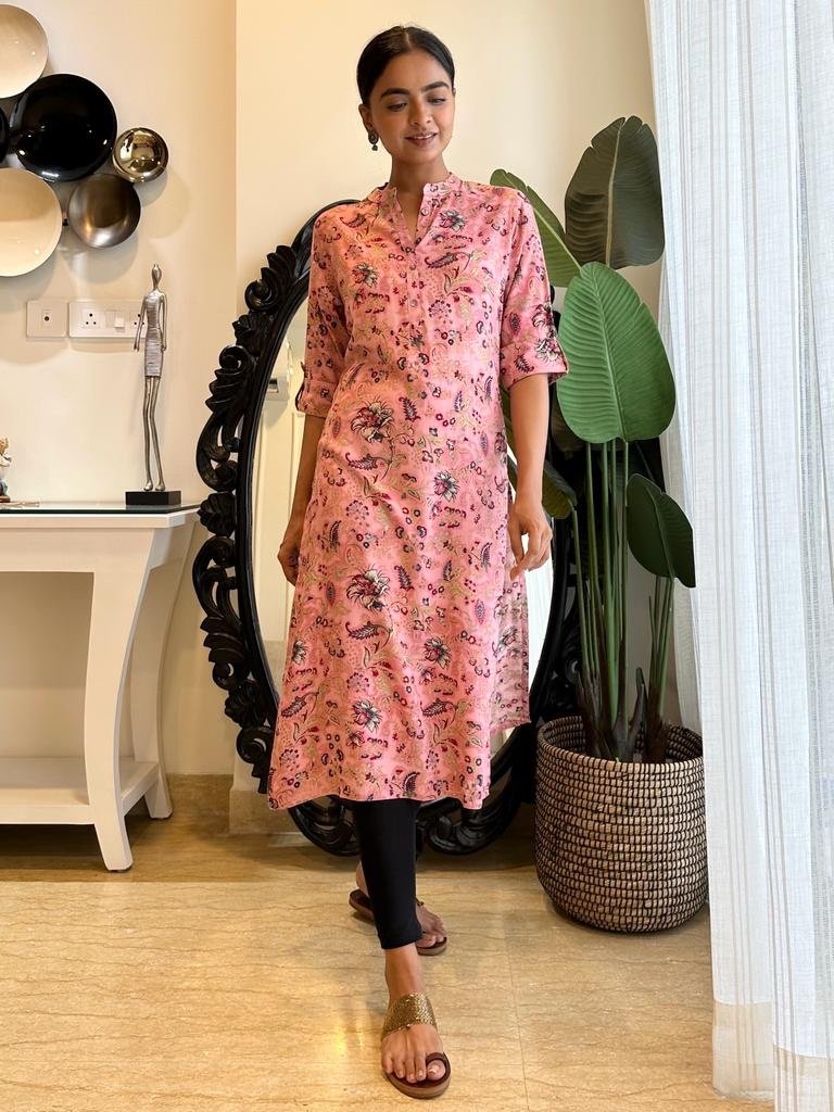 Weekend Rayon Kurta- Diff Pink Floral