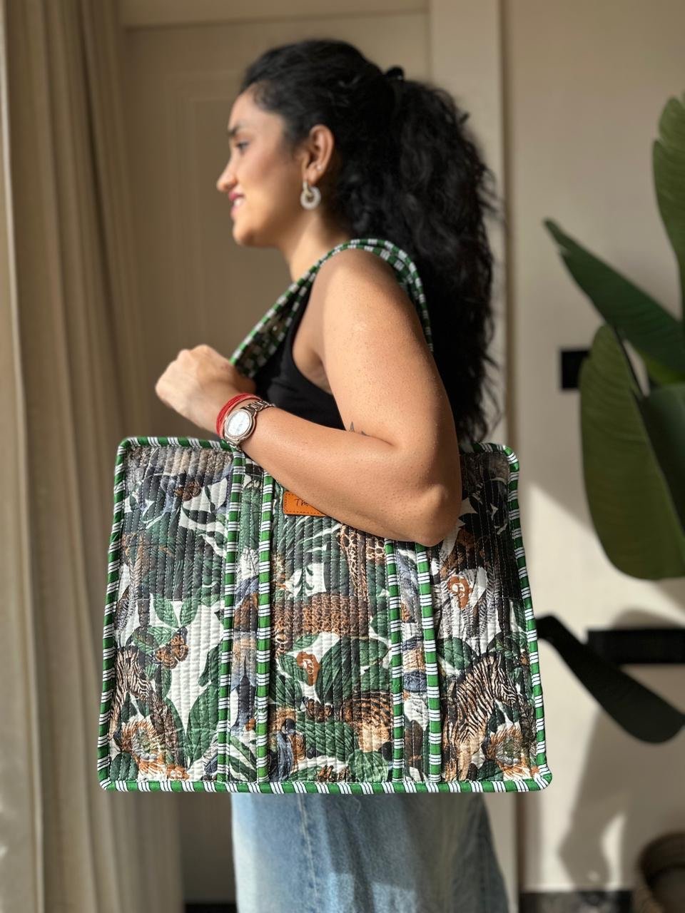 Quilted Tote Bag- Green Story