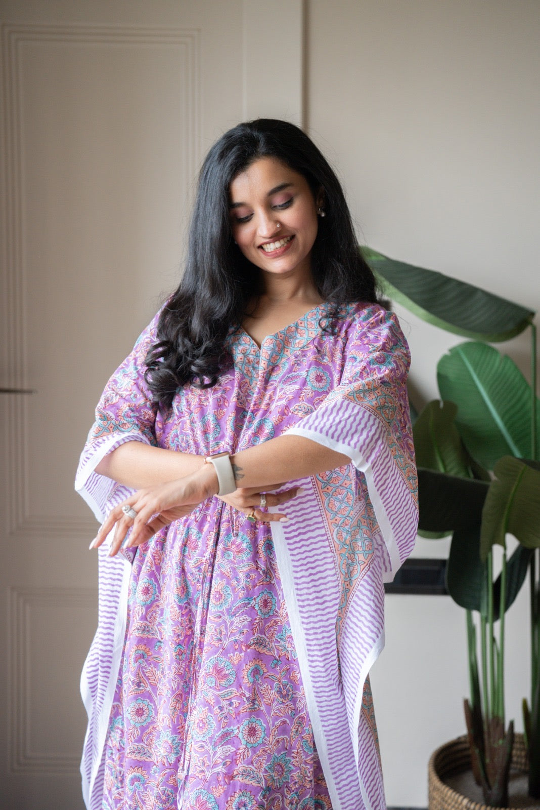 Kashi Block Print Kaftan- Purple Kaftan