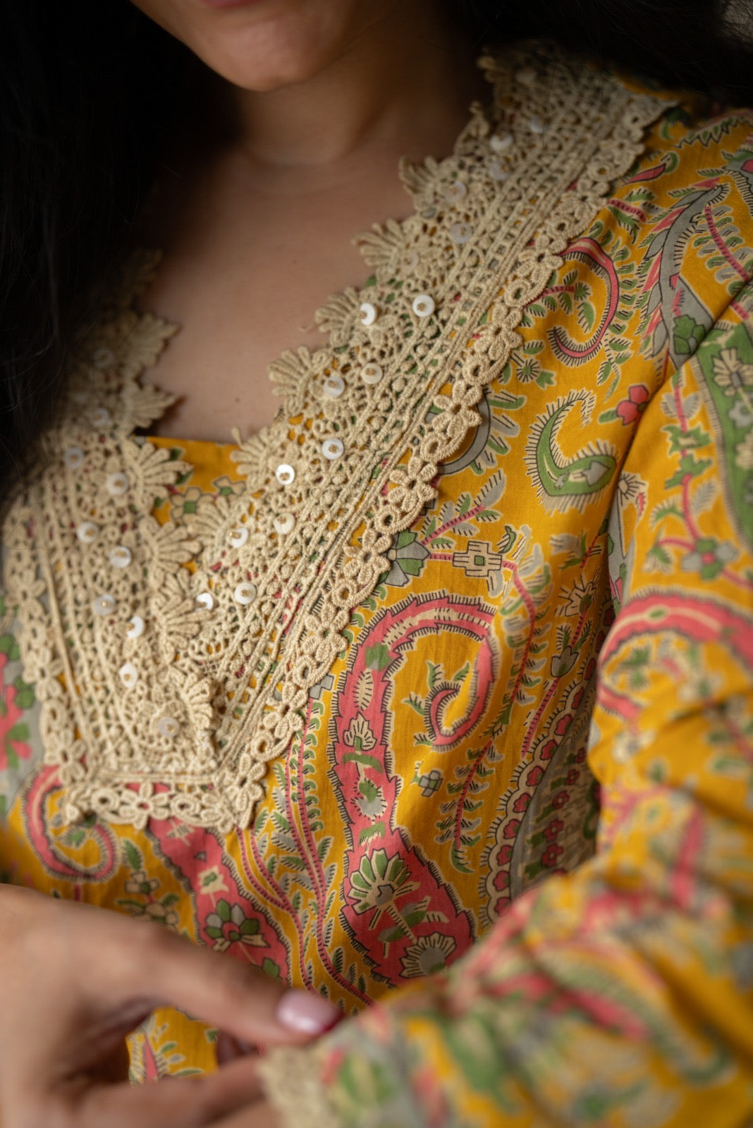 Nitara Farshi Lace Coord Set- Mustard