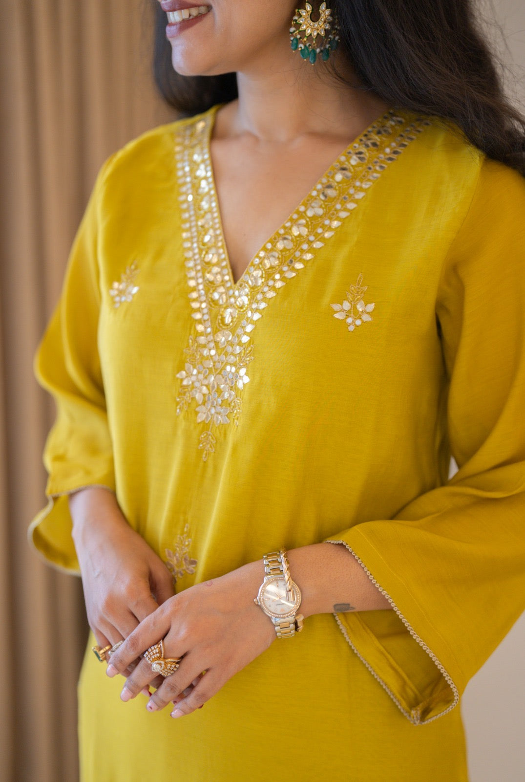 Samia Mul Chanderi Printed Dupatta Set-Mustard