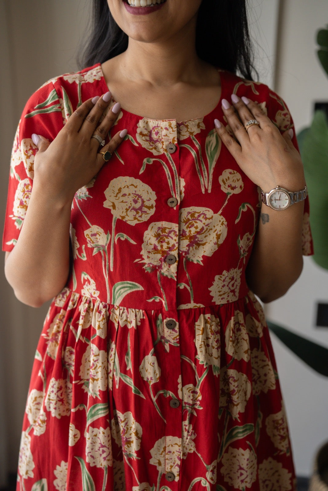 Drishy Maternity Cotton Dress- Red Florals