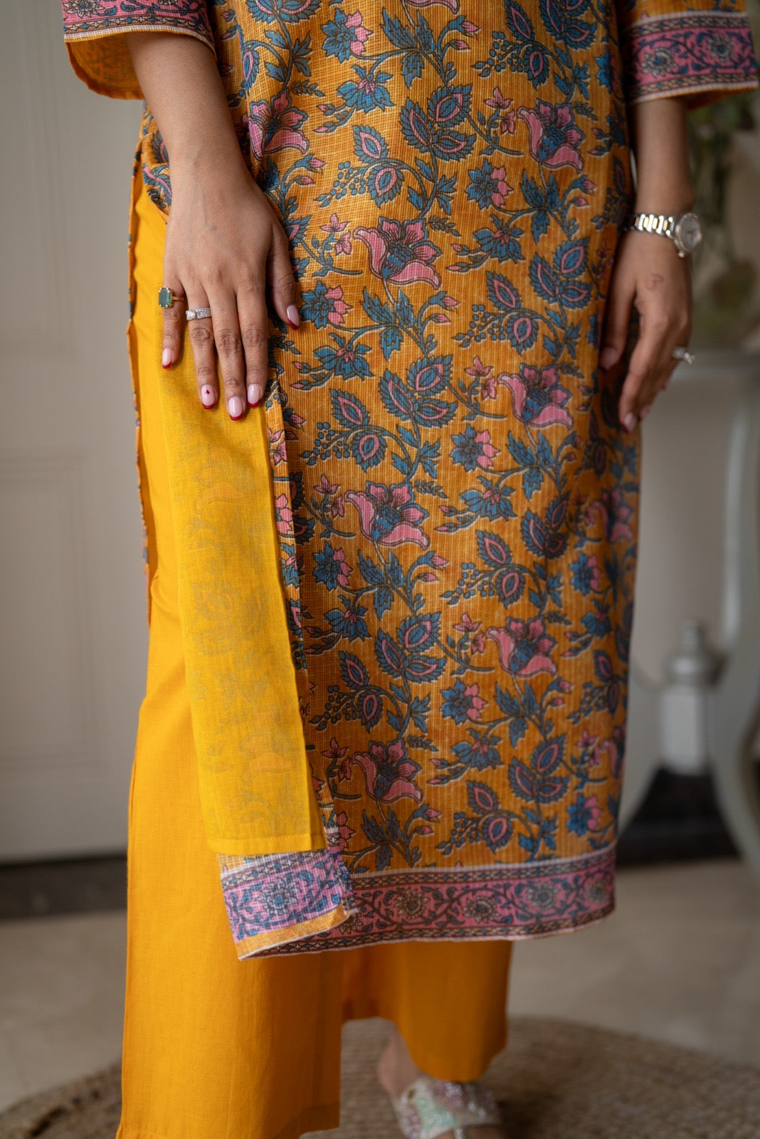 Rama Mustard Floral Kota Suit