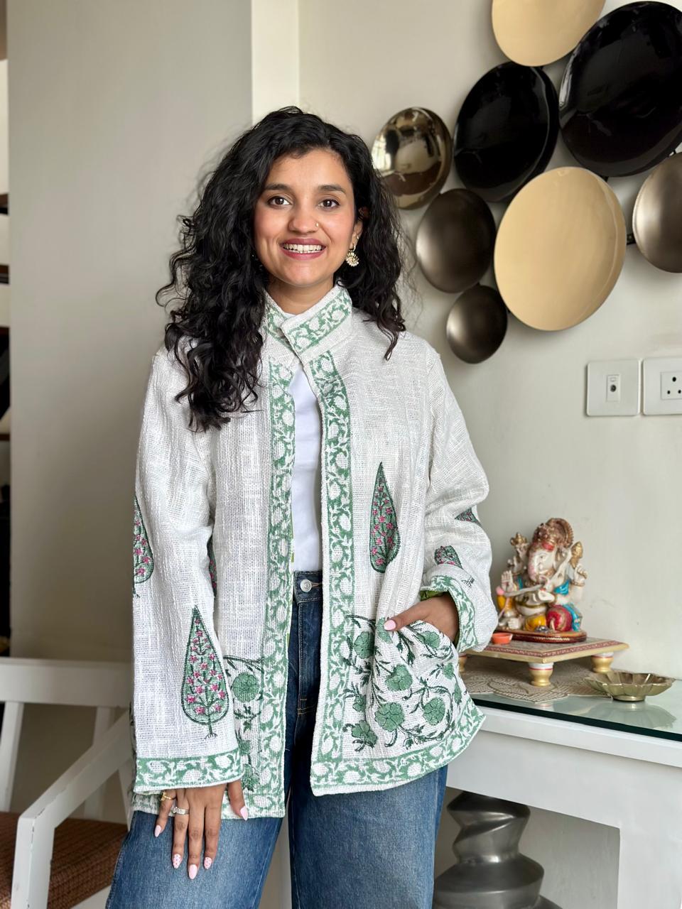 Block Print TNT Jacket- White Boota