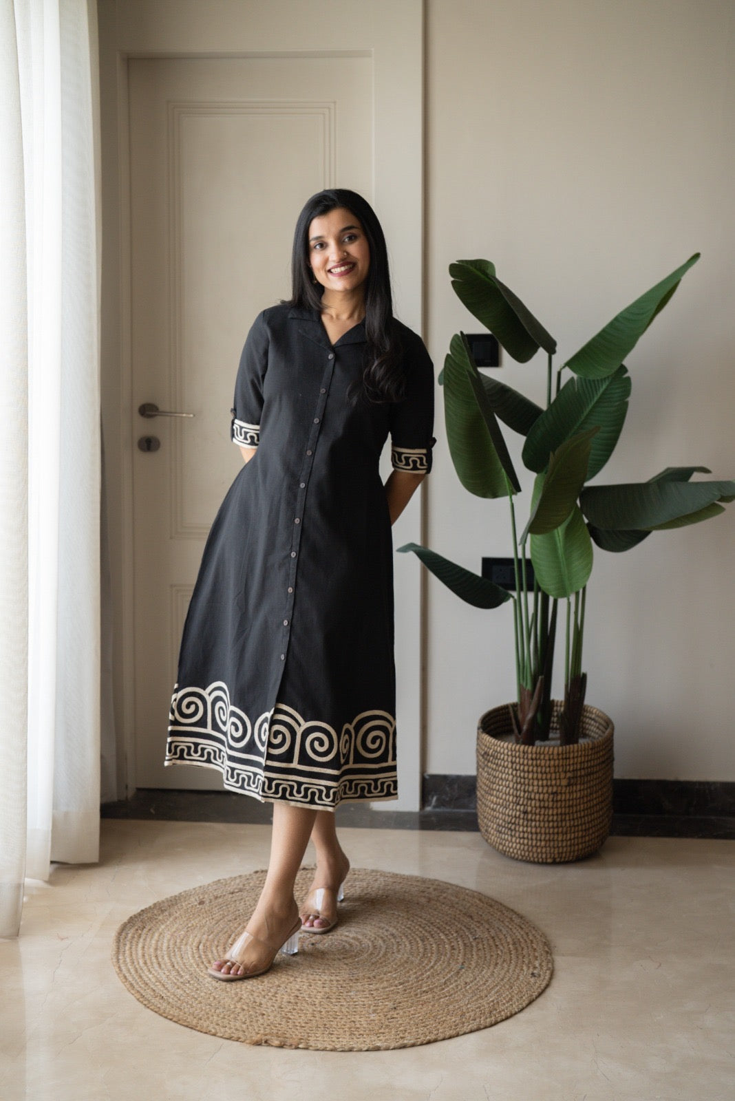 Zavya A-line Embroidered Dress- Black